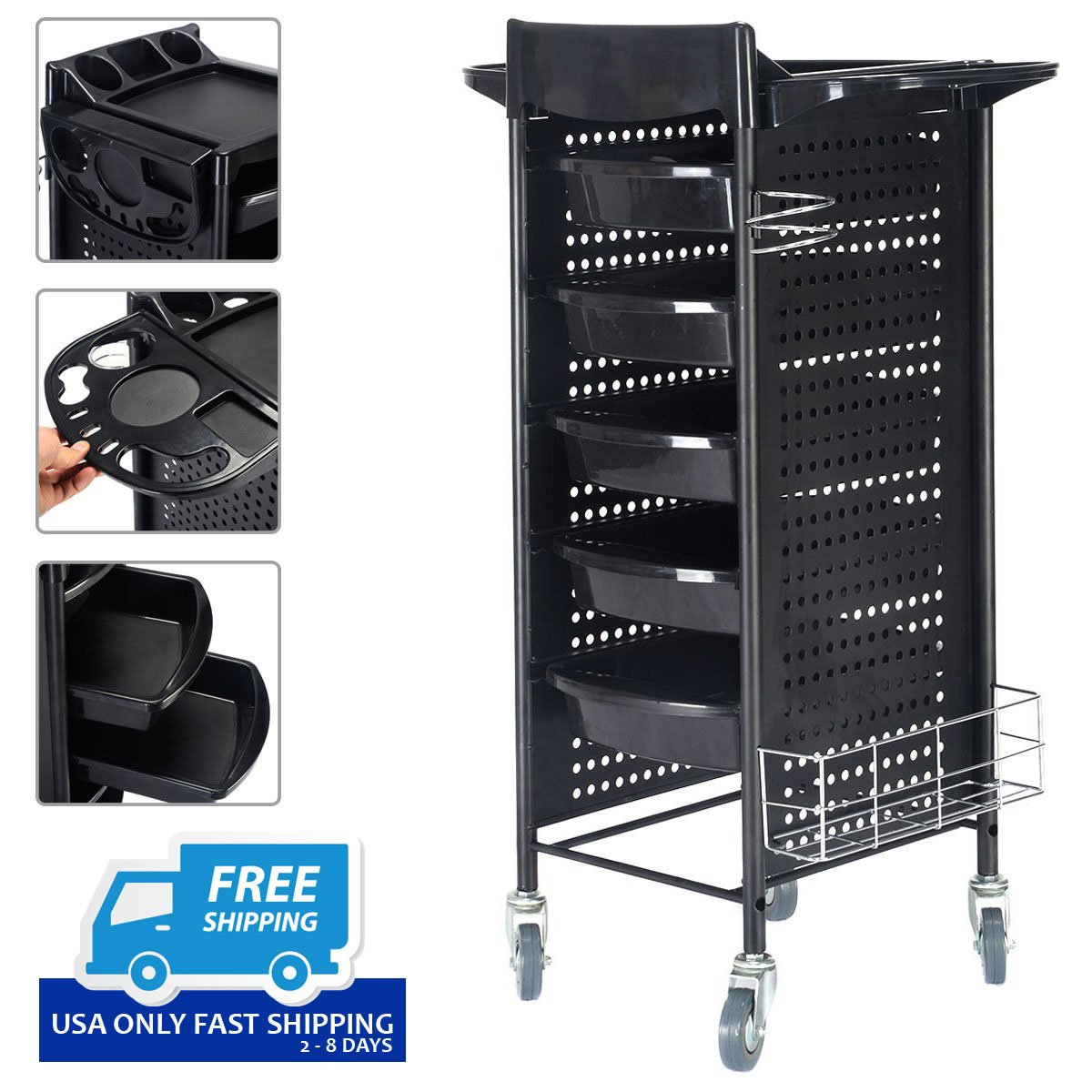 40″ Beauty Salon Spa Styling Station Trolley Equipment Rolling Storage ...