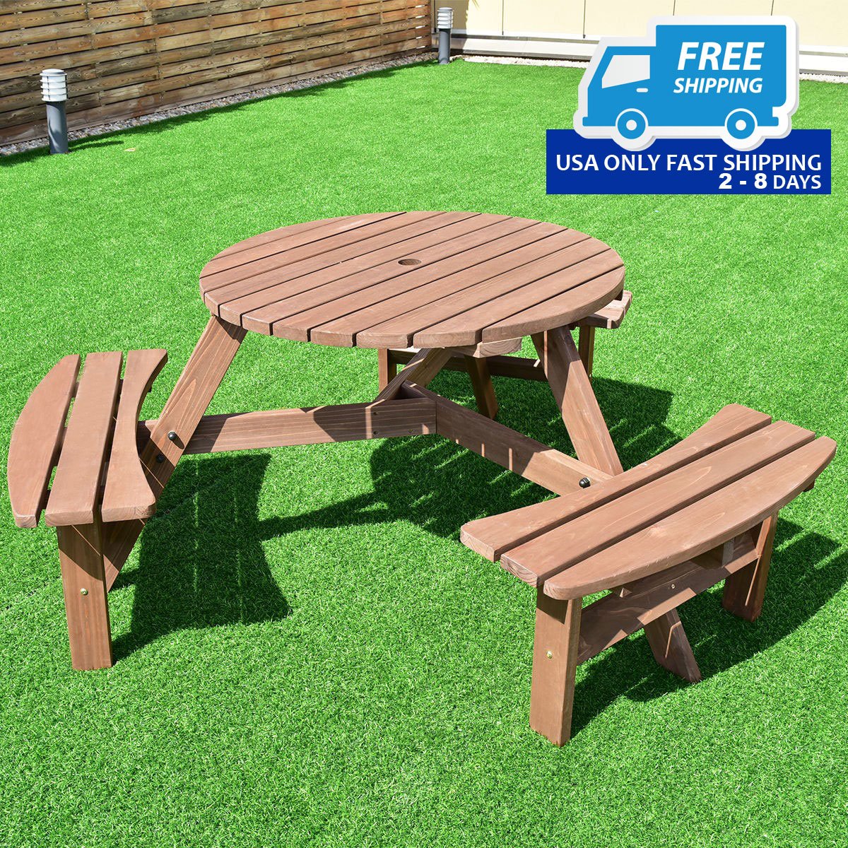 6-Person Patio Wood Picnic Table Beer Bench Set - By ... (1200 x 1200 Pixel)