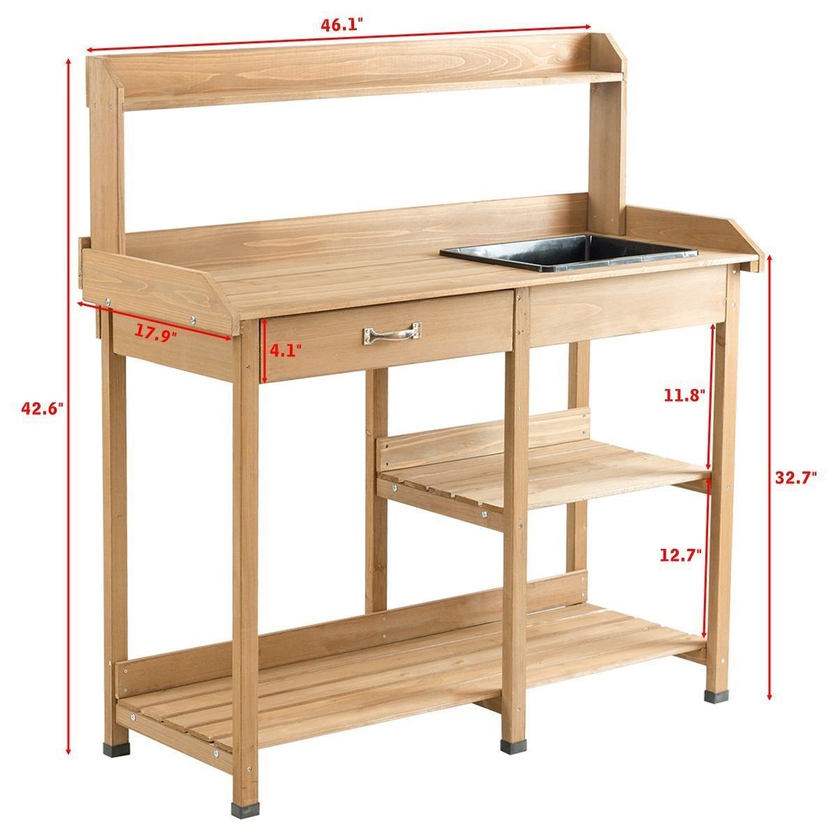 Garden Wooden Planting Potting Bench Table with Shelves ... (1200 x 1200 Pixel)